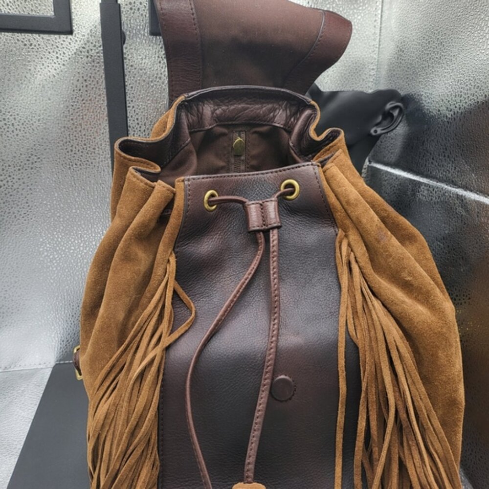 Fringed Brown Leather Backpack - image 2